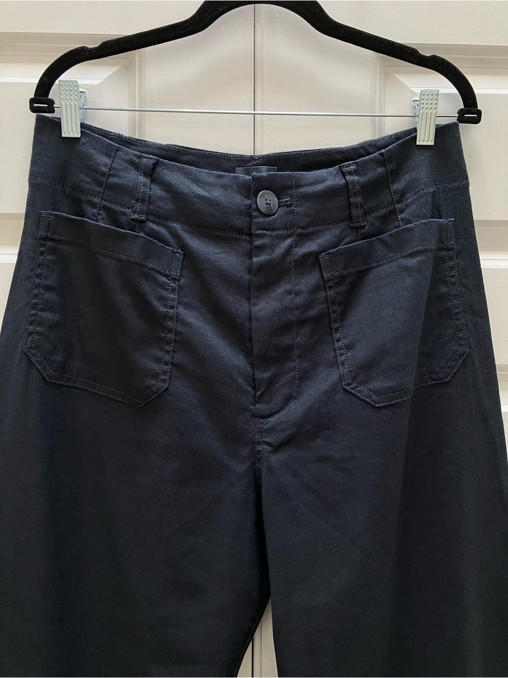 Anthropologie Maeve Colette Wide Leg Linen Cropped Pants Maritime Navy Blue 31 - Picture 4 of 11